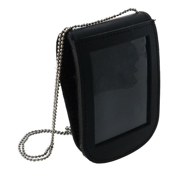 CTM Leather Curved Rectangle Badge Holder Wallet with Back ID Window and Neck - Picture 2 of 3